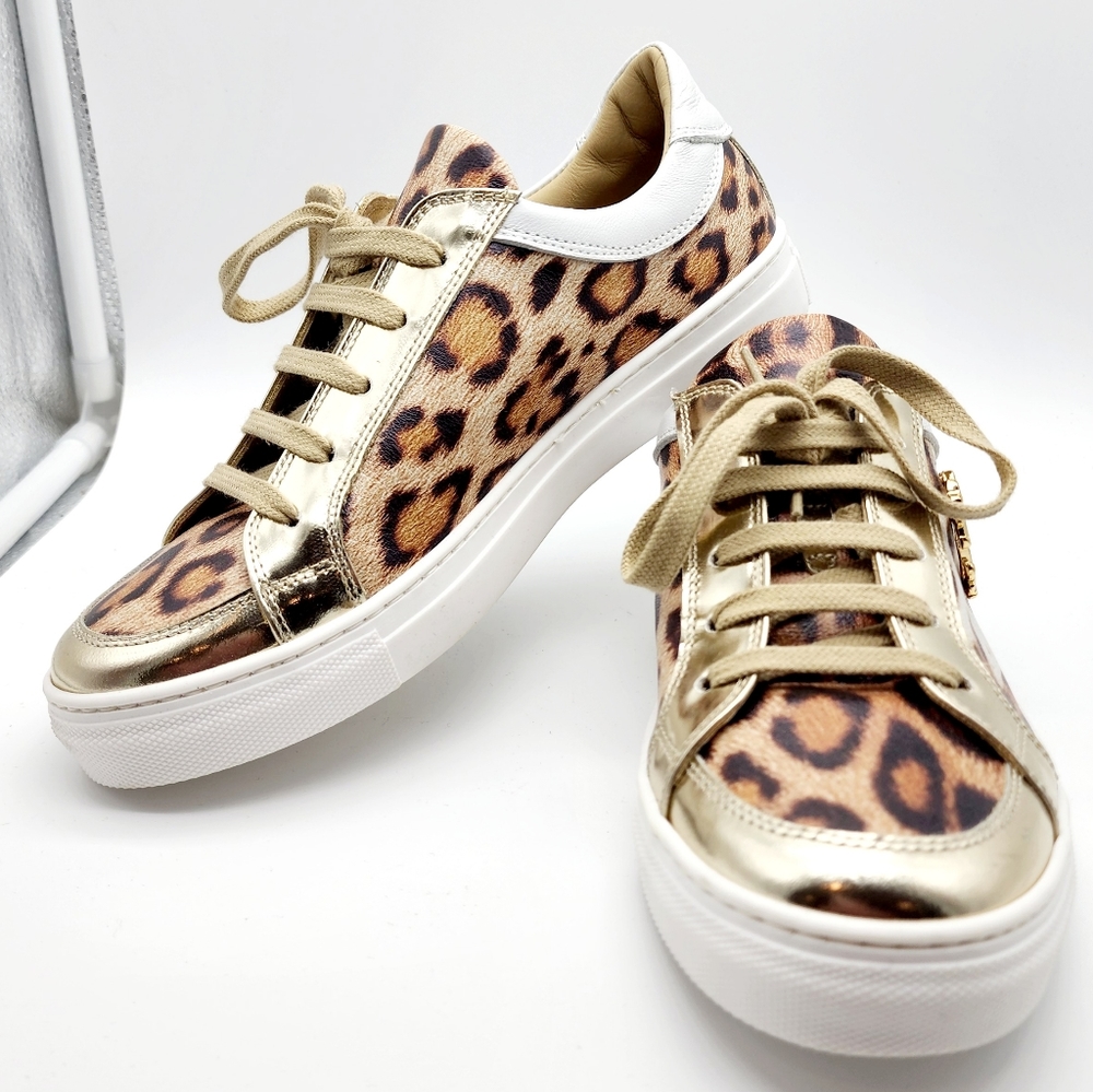 Leopard Print & Gold Sneakers-Roberto Cavalli